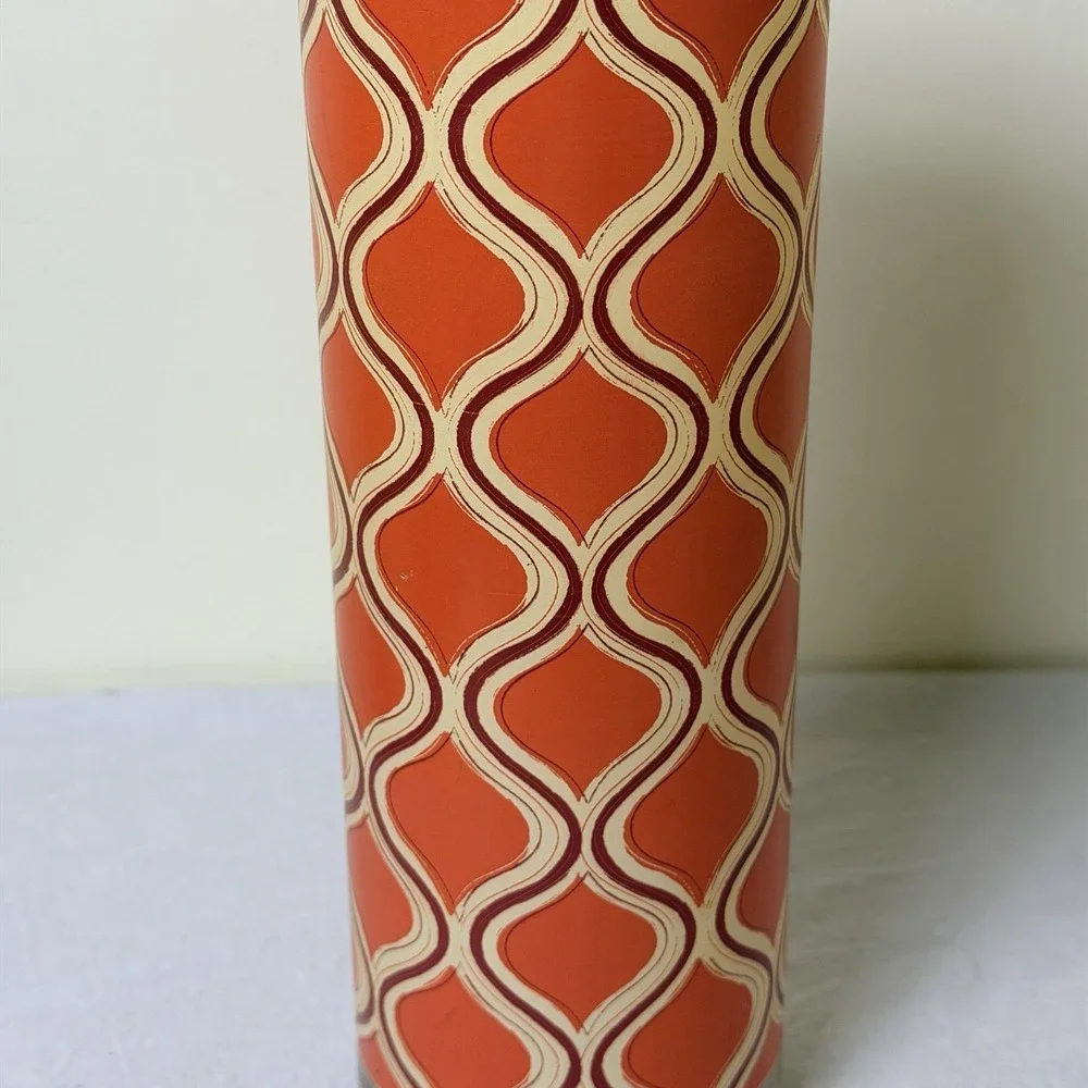 Libby Vase Cylindrical Retro Vintage MCM Geometric Mod Design Orange Coral 10